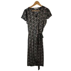 LOFT Petites Floral Wrap Midi Dress 10P Boho Cottagecore Romantic‎ Belted